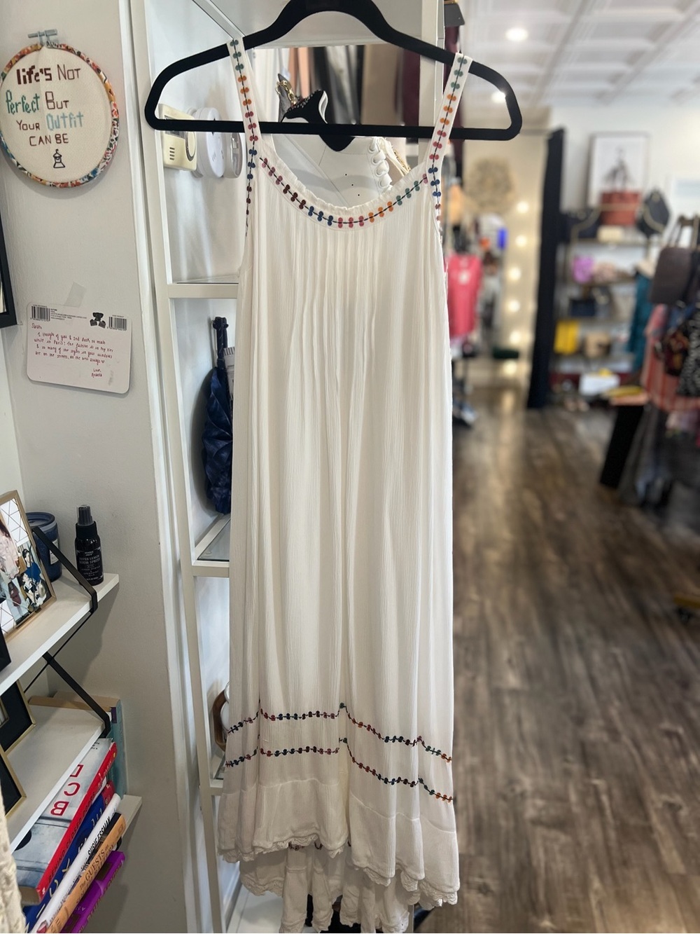 Matilda Jane White Maxi Dress with Multicolor Trim